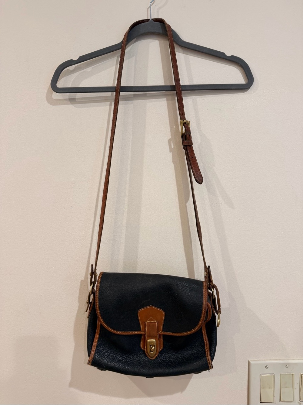Vintage Dooney & Burke Leather Crossbody Bag with Tan Trim